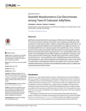 Statolith Morphometrics Can Discriminate Among Taxa of Cubozoan Jellyfishes