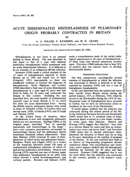Acute Disseminated Histoplasmosis of Pulmonary Origin Probably Contracted in Britain by A