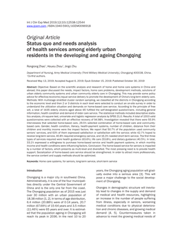 Original Article Status Quo and Needs Analysis of Health Services Among Elderly Urban Residents in the Developing and Ageing Chongqing