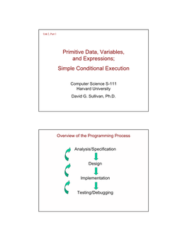 Primitive Data, Variables, and Expressions; Simple Conditional Execution