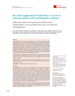 The Clinical Application of Della-Porta Et Al Score in a Mexican Patient with Myelodysplastic Syndrome