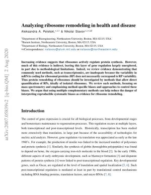 Analyzing Ribosome Remodeling in Health and Disease Aleksandra A