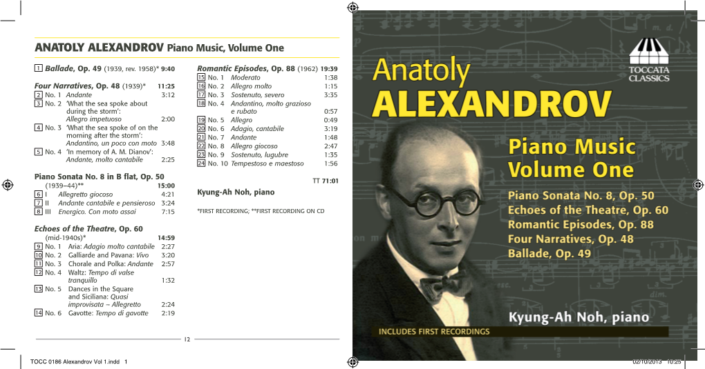ANATOLY ALEXANDROV Piano Music, Volume One