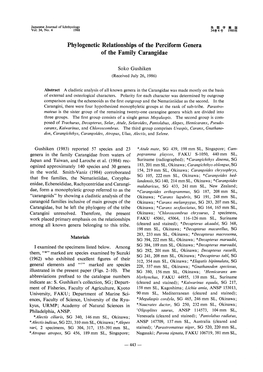 Phylogenetic Relationships of the Perciform Genera of the Family Carangidae