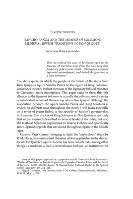 Sancho Panza and the Mimesis of Solomon: Medieval Jewish Traditions in Don Quijote1