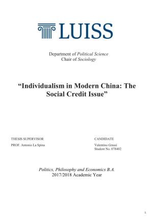 “Individualism in Modern China: the Social Credit Issue”