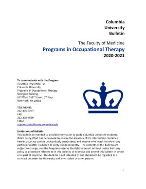 Programs in Occupational Therapy 2020-2021