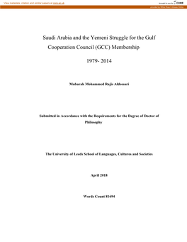Saudi Arabia and the Yemeni Struggle for the Gulf Cooperation Council (GCC) Membership