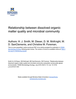 Relationship Between Dissolved Organic Matter Quality and Microbial Community
