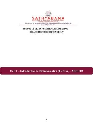 Introduction to Bioinformatics (Elective) – SBB1609