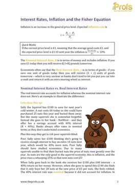 Interest Rates, Inflation and the Fisher Equation