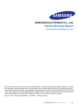 SAMSUNG ELECTRONICS Co., Ltd. Interim Business Report for the Quarter Ended March 31, 2017