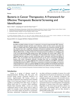 Bacteria in Cancer Therapeutics: a Framework for Effective Therapeutic Bacterial Screening and Identification Eta E