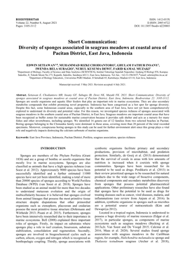 Diversity of Sponges Associated in Seagrass Meadows at Coastal Area of Pacitan District, East Java, Indonesia