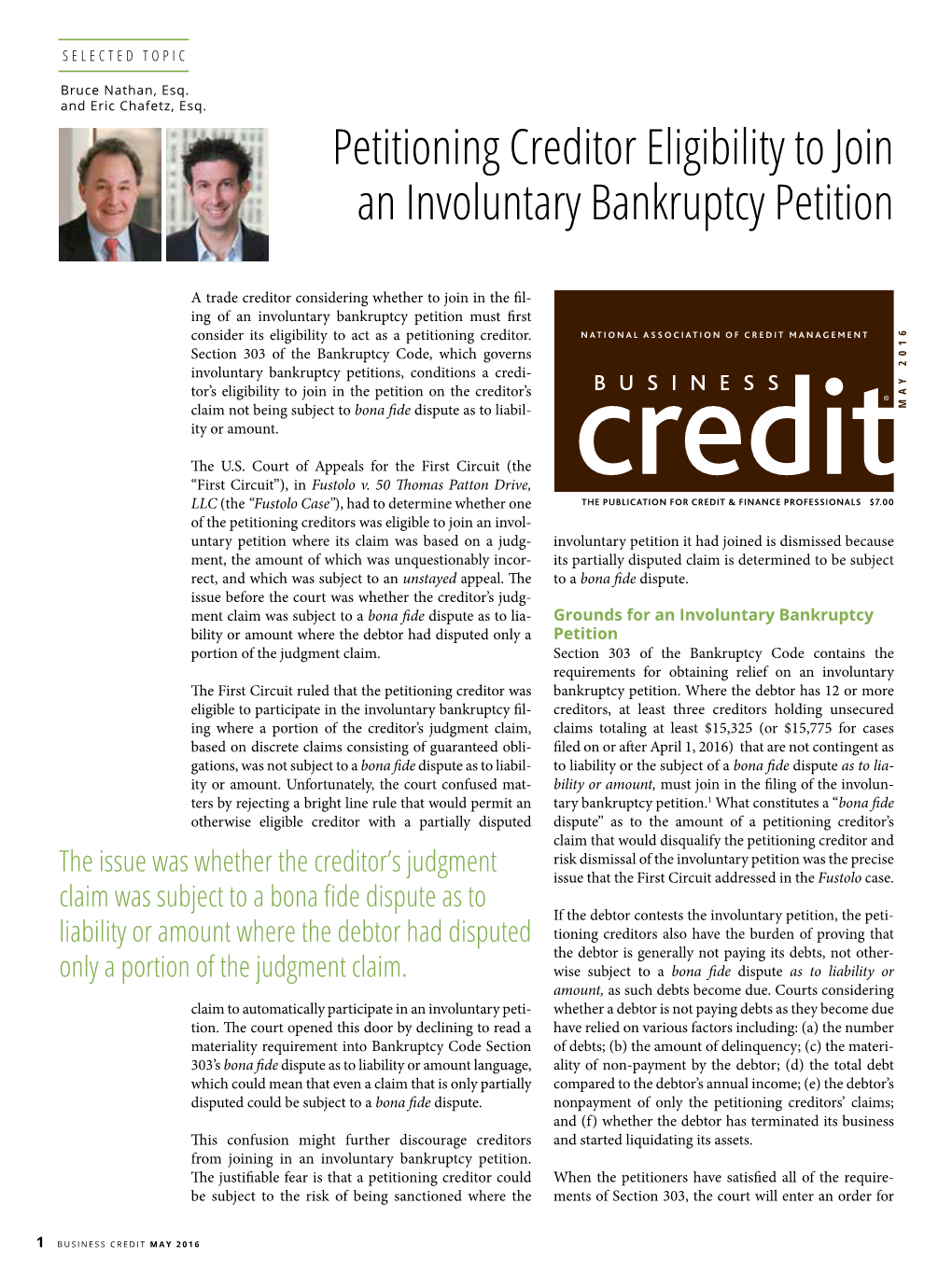 Petitioning Creditor Eligibility to Join an Involuntary Bankruptcy Petition