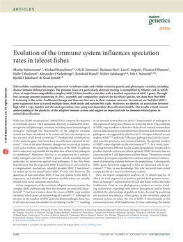 Evolution of the Immune System Influences Speciation Rates in Teleost Fishes