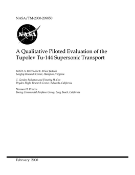 A Qualitative Piloted Evaluation of the Tupolev Tu-144 Supersonic Transport