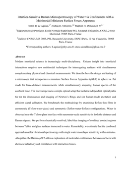 Interface-Sensitive Raman Microspectroscopy of Water Via Confinement with a Multimodal Miniature Surface Forces Apparatus Hilton B