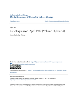 New Expression: April 1987 (Volume 11, Issue 4) Columbia College Chicago