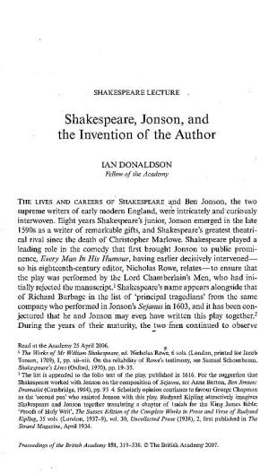 Shakespeare, Jonson, and the Invention of the Author