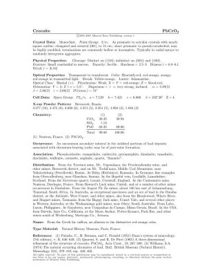 Crocoite Pbcro4 C 2001-2005 Mineral Data Publishing, Version 1