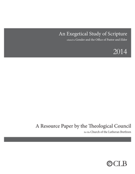 Gender and the Office of Pastor and Elder 2014