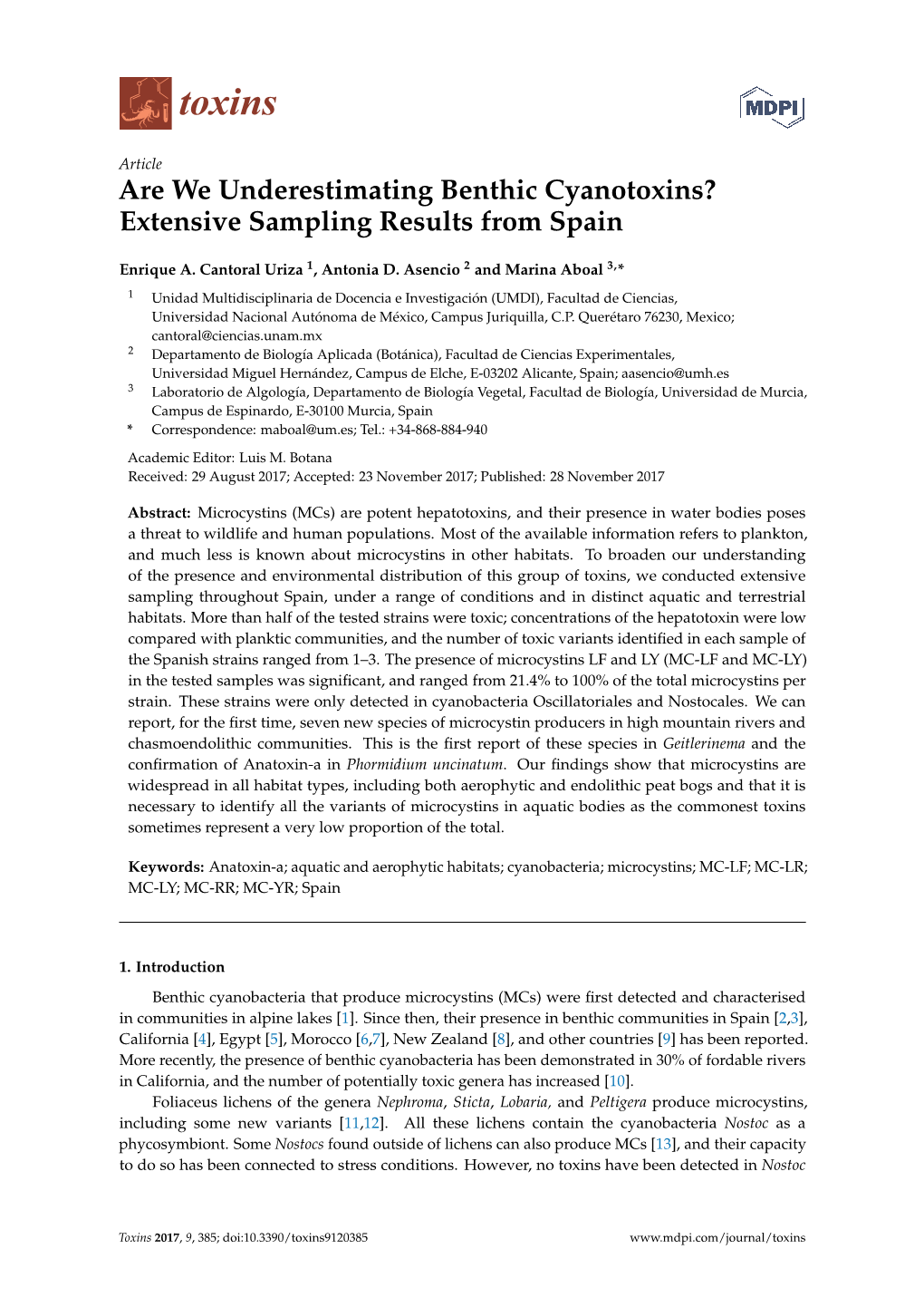 Are We Underestimating Benthic Cyanotoxins? Extensive Sampling Results from Spain