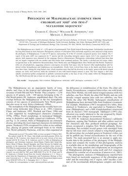 Phylogeny of Malpighiaceae: Evidence from Chloroplast Ndhf and Trnl-F Nucleotide Sequences1