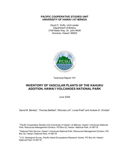 Inventory of Vascular Plants of the Kahuku Addition, Hawai`I Volcanoes National Park