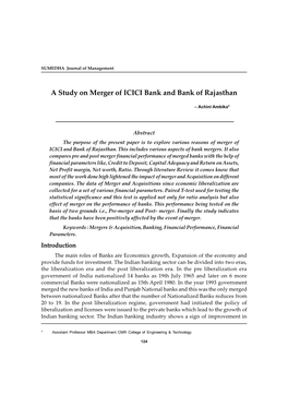 A Study on Merger of ICICI Bank and Bank of Rajasthan