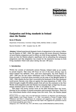 Emigration and Living Standards in Ireland Since the Famine