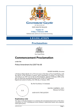 Government Gazette of the STATE of NEW SOUTH WALES Number 12 Friday, 1 February 2008 Published Under Authority by Government Advertising