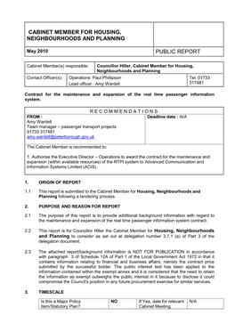 Cabinet Member for Housing, Neighbourhoods and Planning