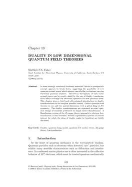 Duality in Low Dimensional Quantum Field Theories