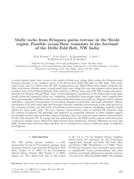 Mafic Rocks from Erinpura Gneiss Terrane in the Sirohi Region: Possible Ocean-Floor Remnants in the Foreland of the Delhi Fold Belt, NW India