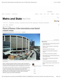 Cobo Renovations Erase Famed Concert Venue | the Detroit News | Detroitnews.Com 4/5/12 11:03 AM