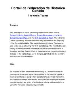Portail De L'éducation De Historica Canada the Great Teams