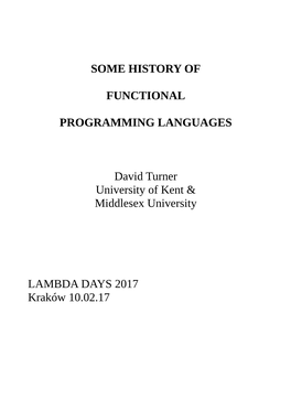 Some History of Functional Programming Languages