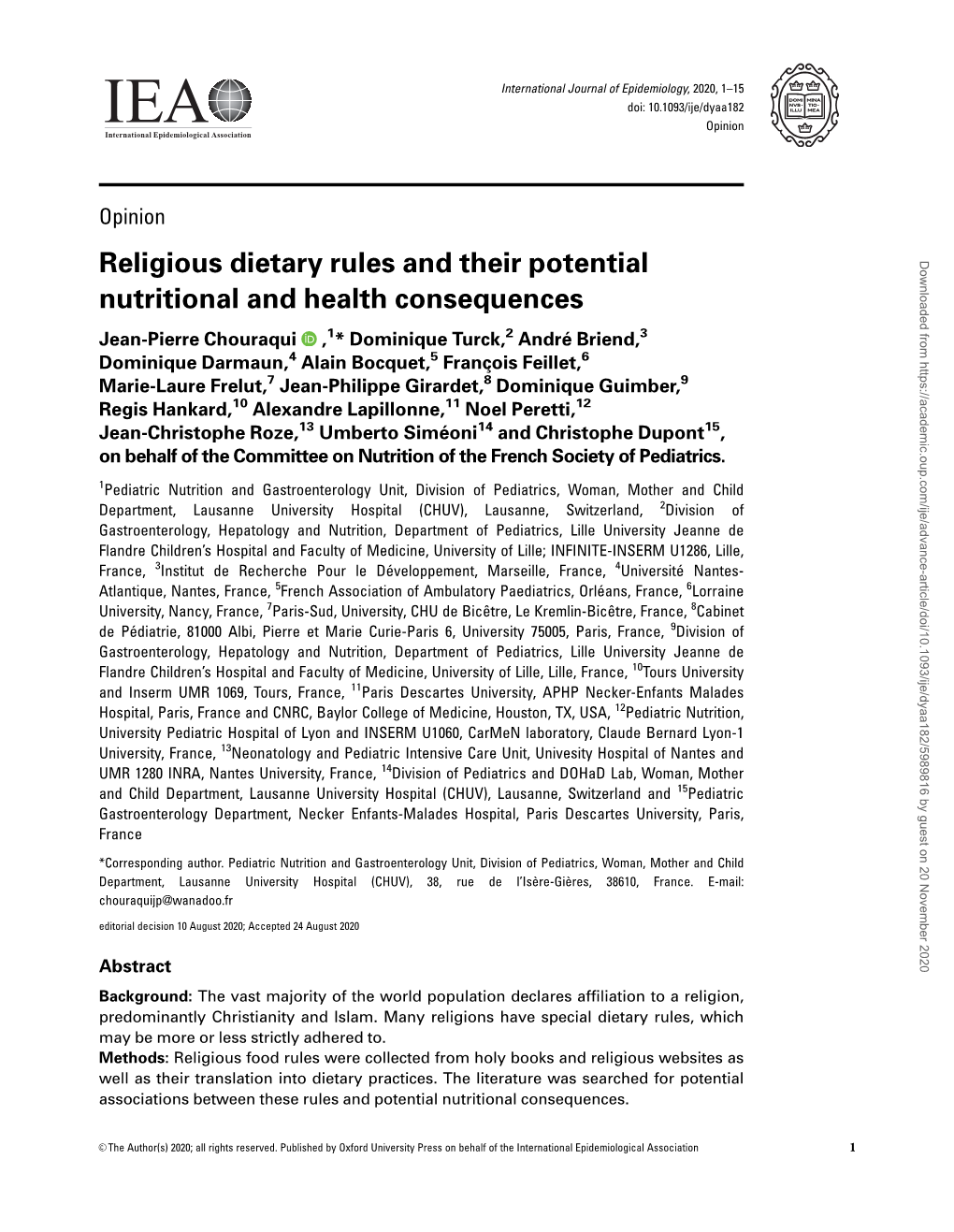 Religious Dietary Rules and Their Potential Nutritional and Health