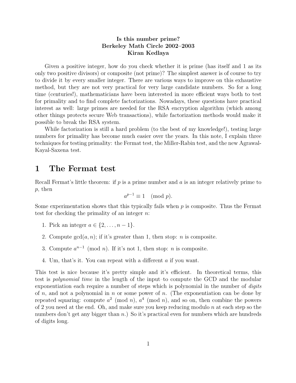 1 the Fermat Test