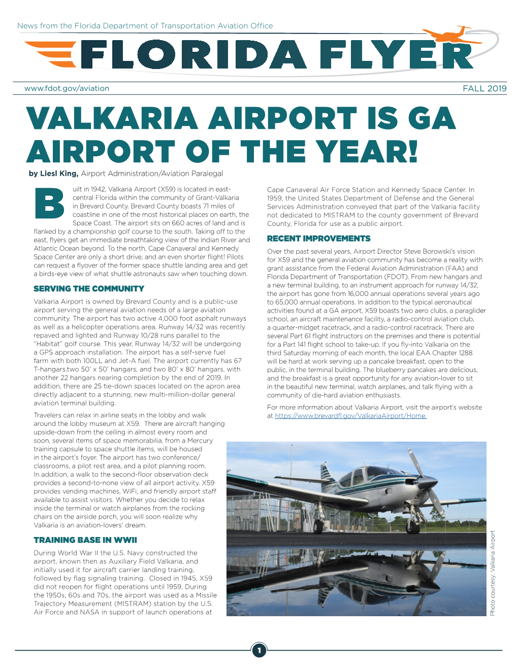 VALKARIA AIRPORT IS GA AIRPORT of the YEAR! by Liesl King, Airport Administration/Aviation Paralegal