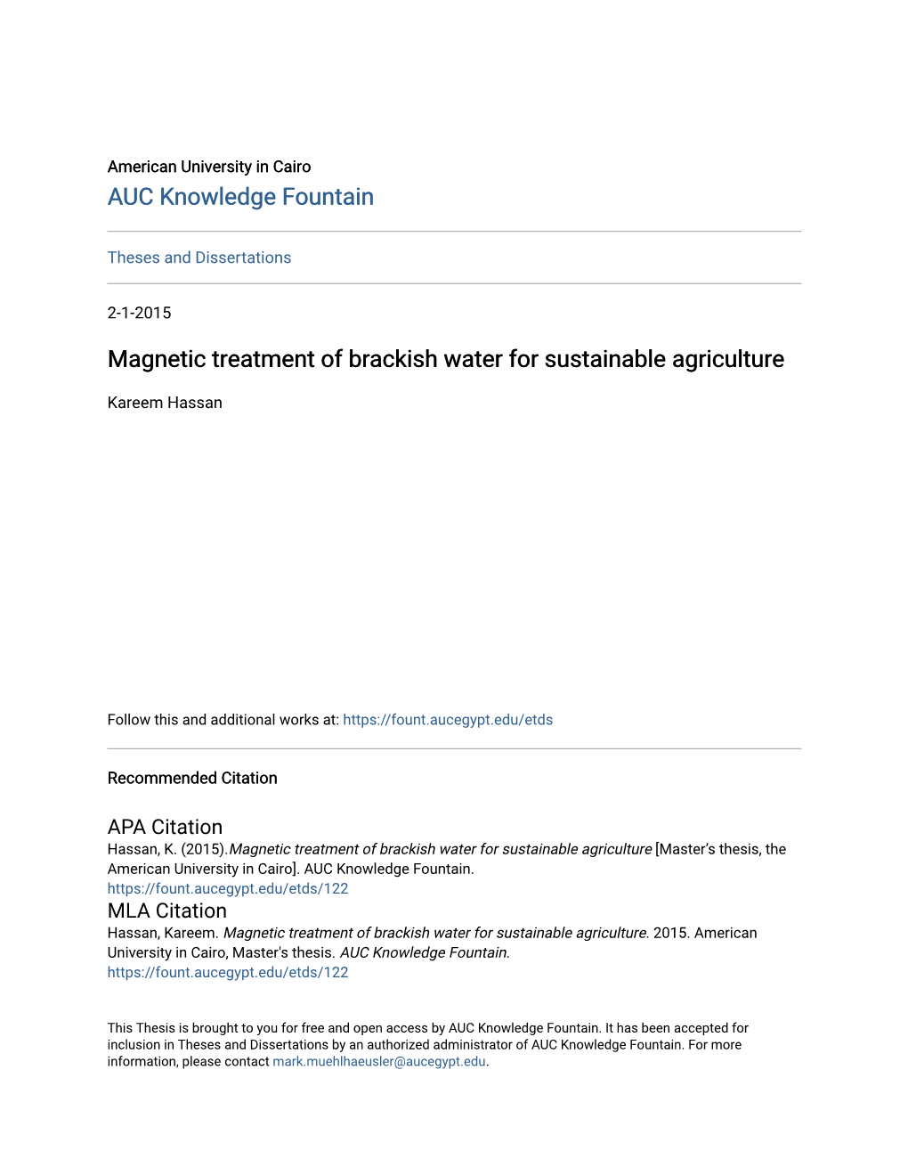 Magnetic Treatment of Brackish Water for Sustainable Agriculture