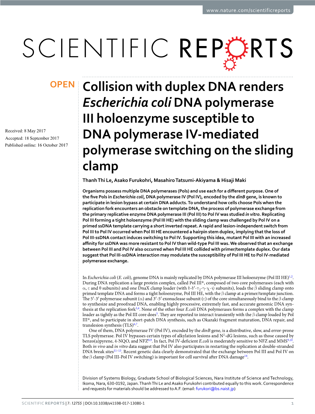 Collision with Duplex DNA Renders Escherichia Coli DNA Polymerase III