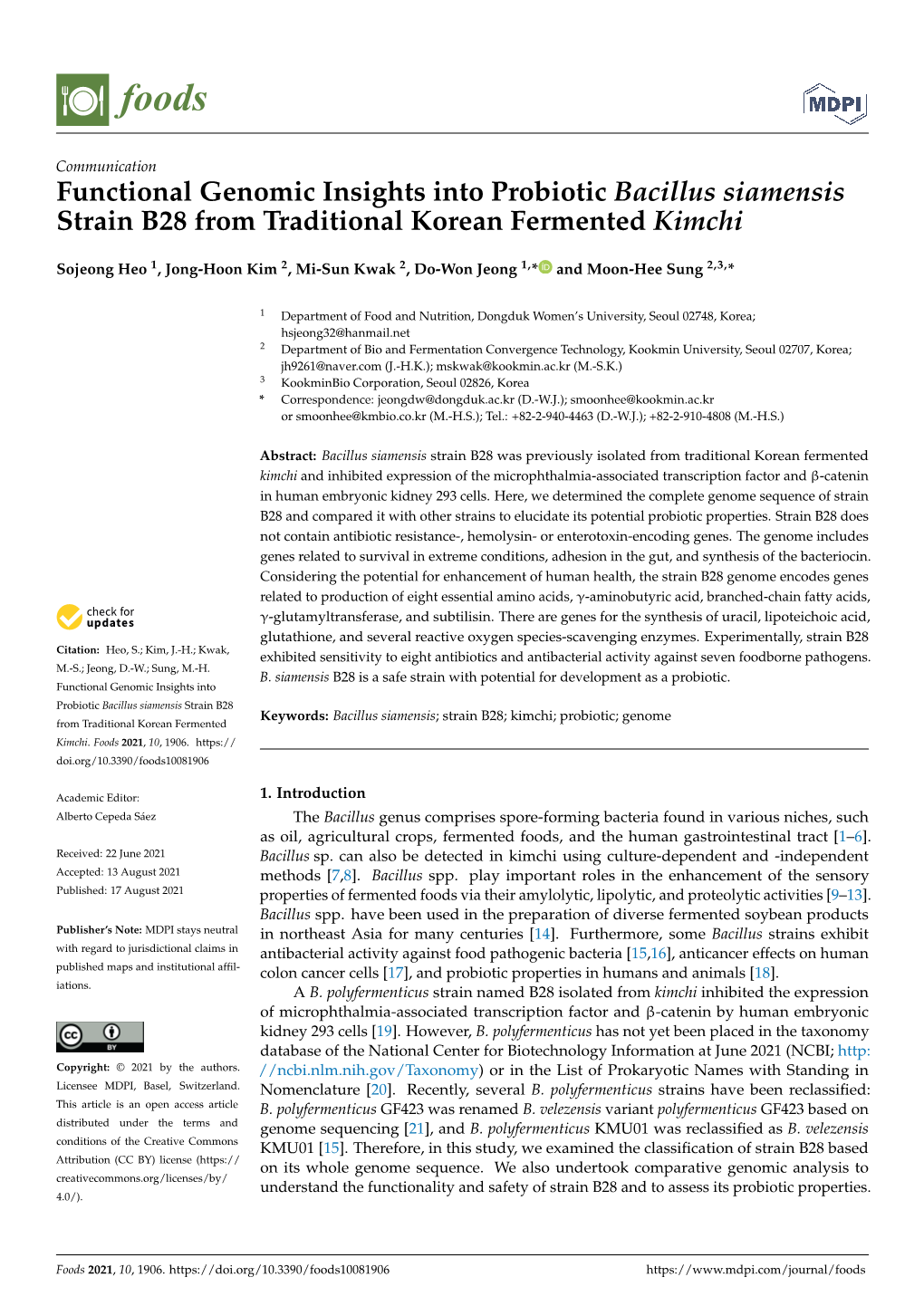 Functional Genomic Insights Into Probiotic Bacillus Siamensis Strain ...