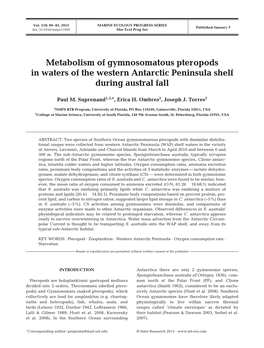 Metabolism of Gymnosomatous Pteropods in Waters of the Western Antarctic Peninsula Shelf During Austral Fall