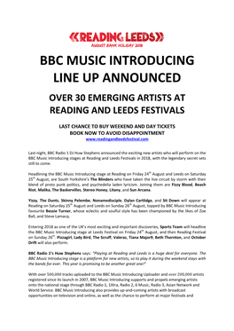 Bbc Music Introducing Line up Announced