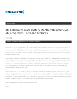 XM Celebrates Black History Month with Interviews, Music Specials, Facts and Features