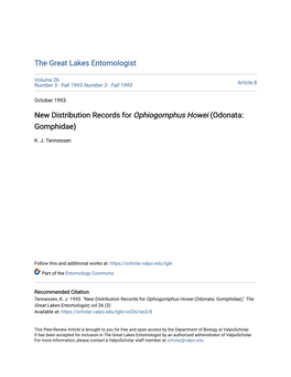 New Distribution Records for Ophiogomphus Howei (Odonata: Gomphidae)