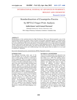 Standardisaztion of Cissampelos Pareira by HPTLC Finger Print