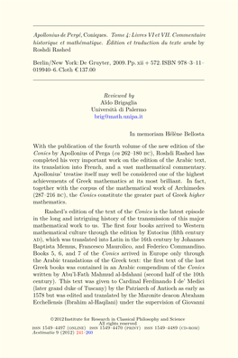 Apollonius De Pergé, Coniques. Tome 4: Livres VI Et VII. Commentaire Historique Et Mathématique